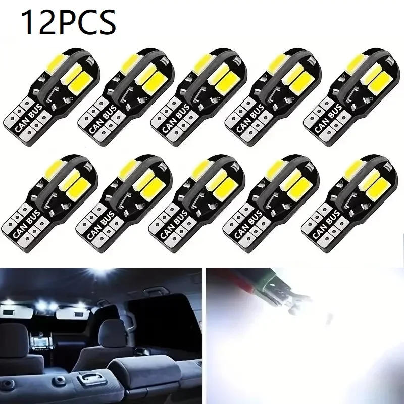 12pcs PCS T10 194 W5W LED Bulbs Car Interior Dome Maps Glove Box Trunk License Plate Lights 12V 5630-8SMD 6000K White