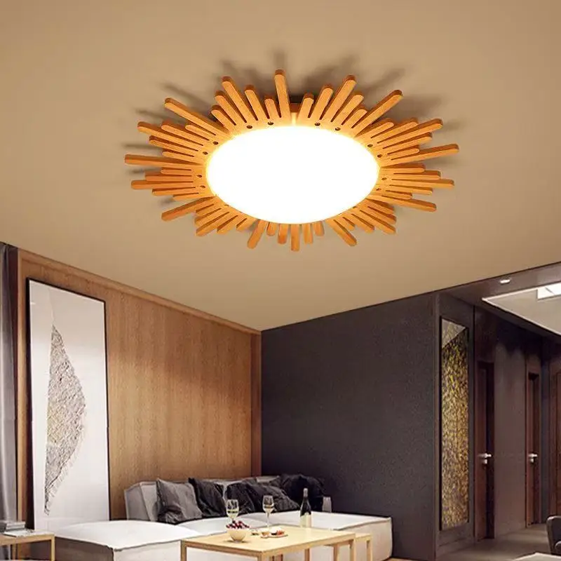 Bedroom Light Creative Sunflower LED Ceiling Light Modern Personalized Warm Romantic Master Bedroom Light Japanese Wooden Light