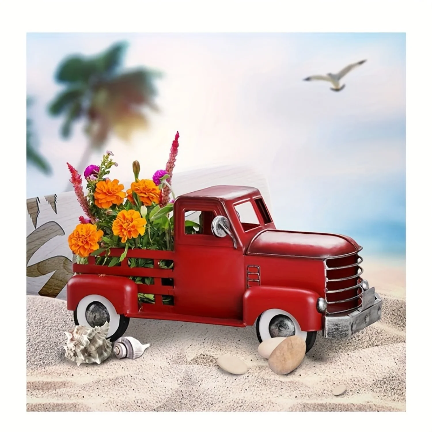 1pc Rustic Red Pickup Truck Decor - Vintage Metal Ornament for Garden & Outdoor - Perfect for Floral Displays, Gift Horror decor