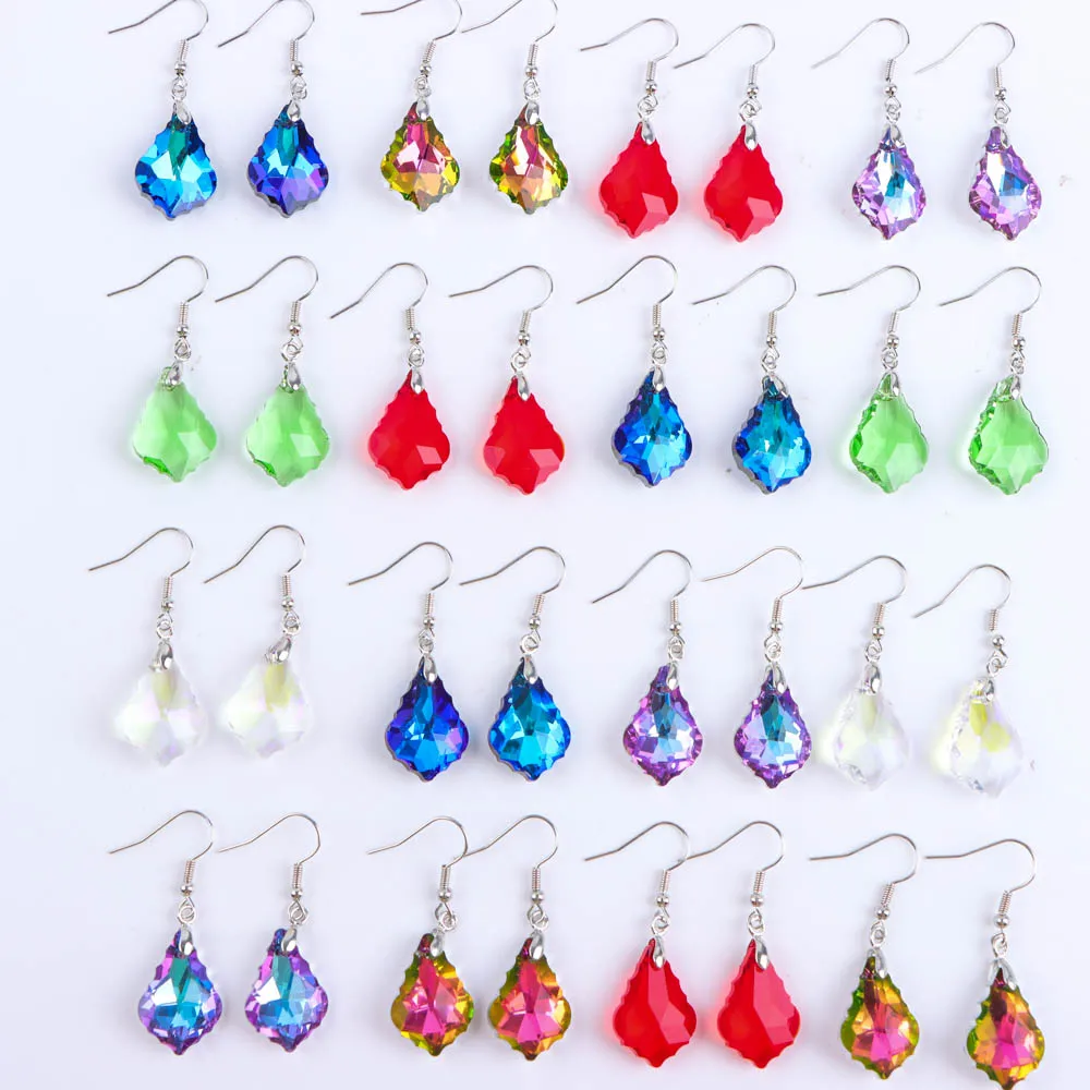 10/20/30/50Pairs Shiny Fashion Colorful Maple Leaf Water Droplet Rhinestone Earring Women Charming Jewelry Party Gift Decoration