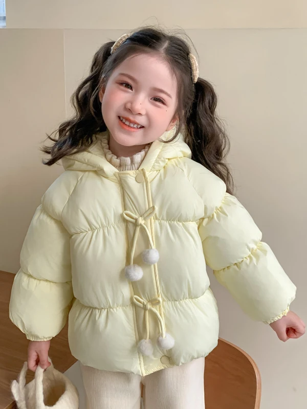 

Модная хлопковая куртка на толстом пуху для девочек, зимняя одежда, новинка 2025, пальто для маленьких девочек, теплая модная детская одежда