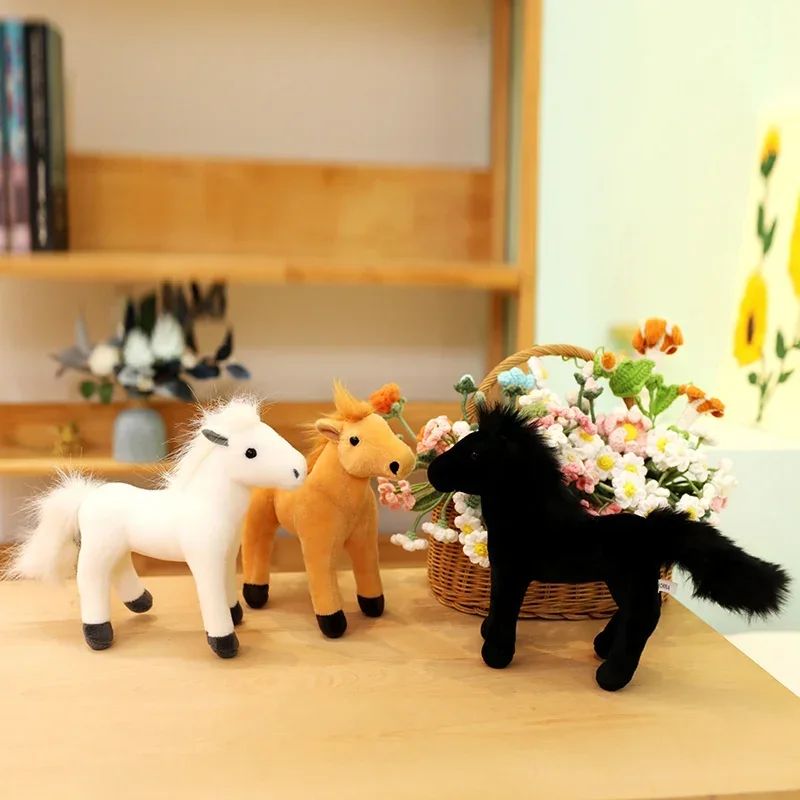 New Cartoon Simulation White Black Brown Yellow Horse Stuffed Children Plush Toy Pony Doll Christmas Birthday Gift