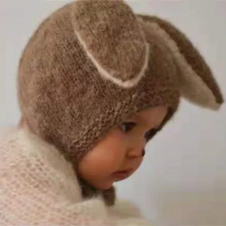 Ins-Sombrero de felpa de conejo de dibujos animados para recién nacido, gorro de algodón con protección para los oídos de encaje, lindo niño y niña,