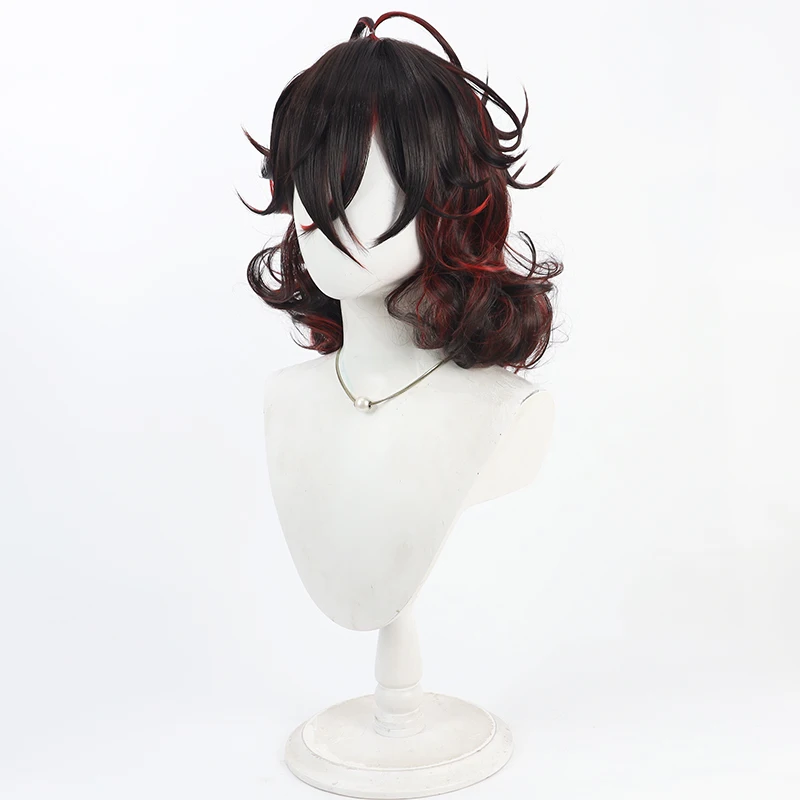 Dante Alighieri تأثيري الباروكات مصير FGO Dante Alighieri 40 سنتيمتر طويل متموج براون مختلط شعر مستعار أحمر الشعر الاصطناعية مقاومة للحرارة