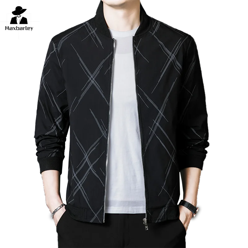 Spring Jacket Men\'s Korean-style Fashionable Printed Baseball Suit Coat Classic Business Slim-fit Cargo Jacket Brand Clothing