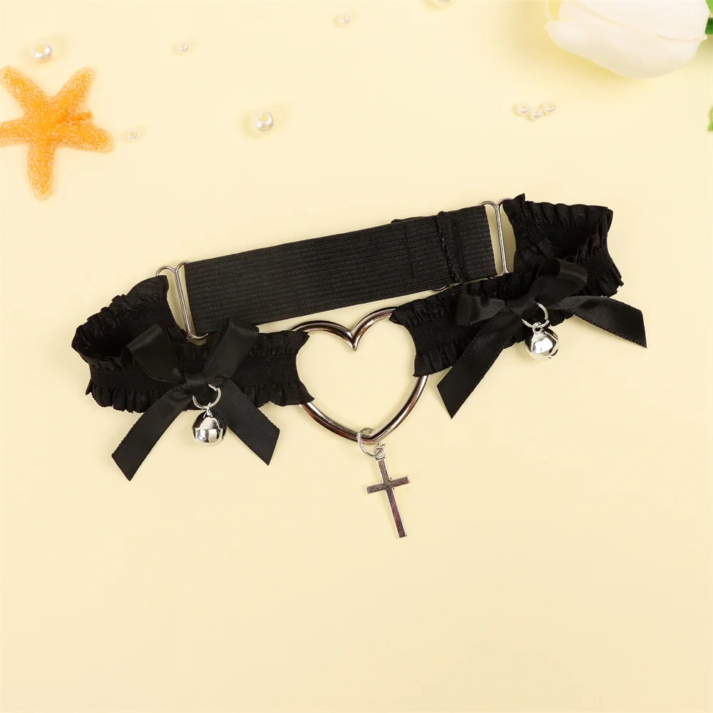 Lolita Lace Garters Leg Belt Punk Cross Heart Bow Leg Ring Goth Elastic Bell Thigh Choker Chain Women Lingerie Cosplay Harness — zdjęcie 7