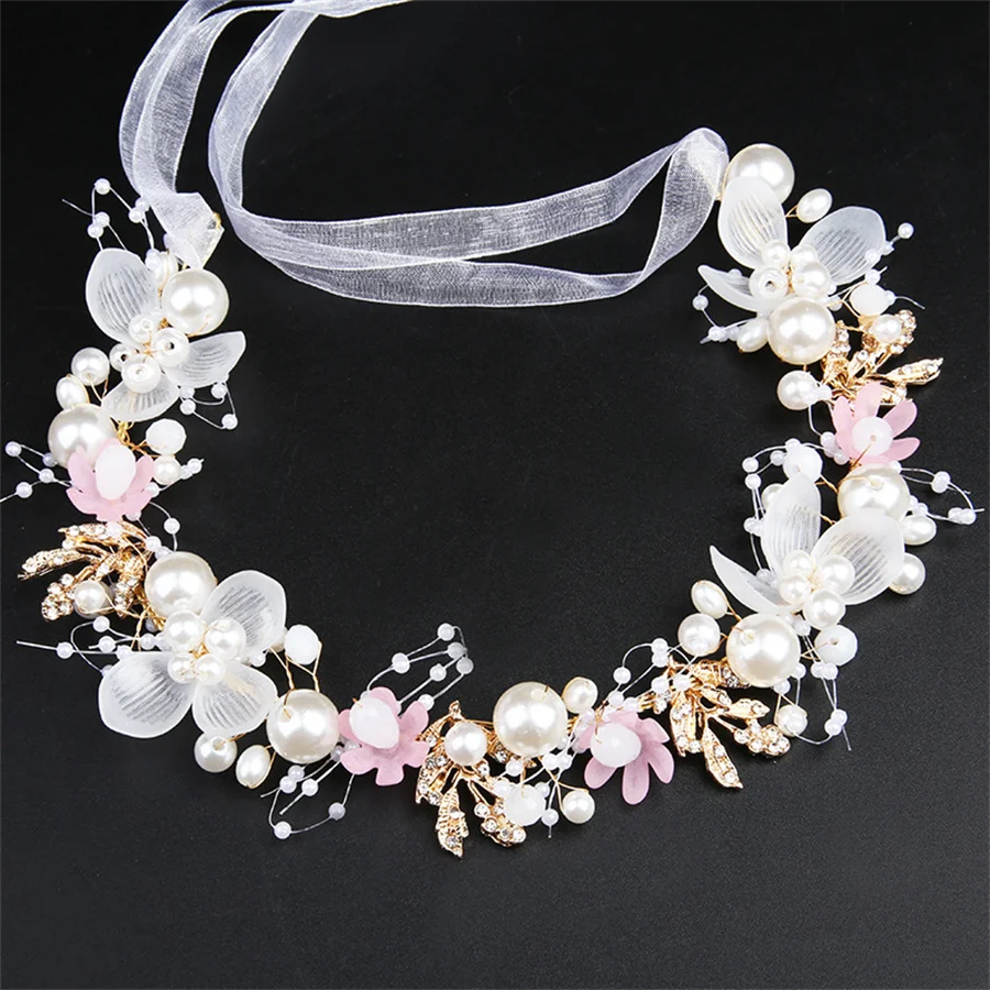 Korean Girls Bridal Headband Imitated Pearl crystal Hair Headdress Flower Wreath Bride Garland Head Hoop Wedding Headbands Hair