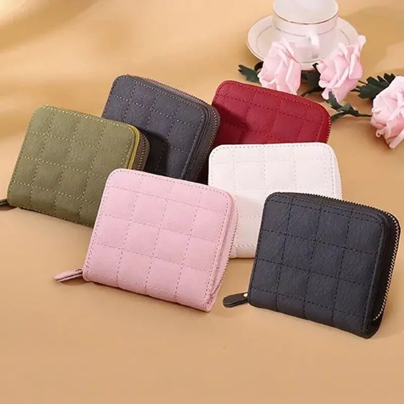 Fashion Short Wallets for Women PU Leather Female Plaid Purses Card Holder Wallet Small Zipper Wallet with Coin Purse Clutch Bag