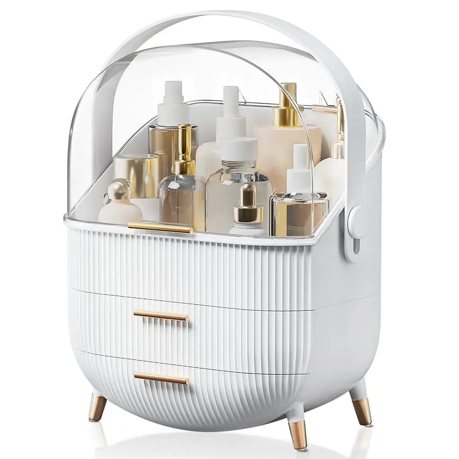 Organizers, Make Up Organizer for Vanity, Countertop Cosmetic Storage with Drawers and Transparent Cover for Bedroom Bathroom, W