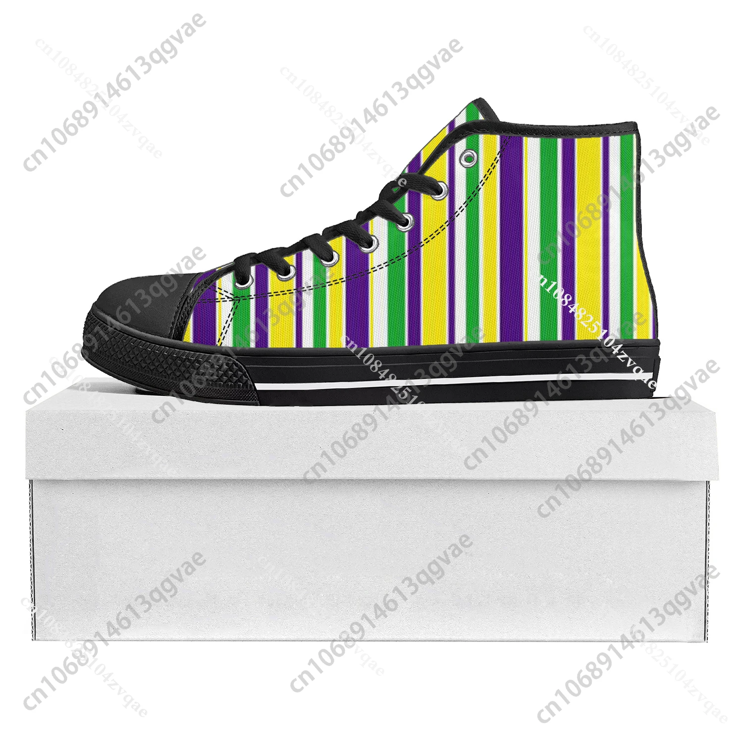 Mardi Gras Stripe High Top High Quality Sneakers Mens Womens Teenager Canvas Sneaker Custom Made Shoe Casual Couple Shoes