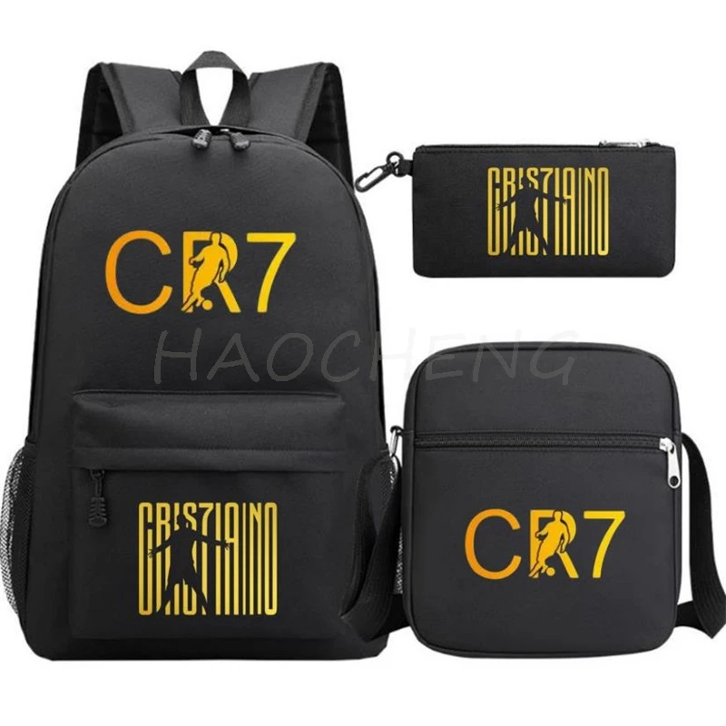 Cr7 mochila escolar para menino e menina, conjunto de 3 peças, mochila escolar, viagem, laptop, zíper, novo