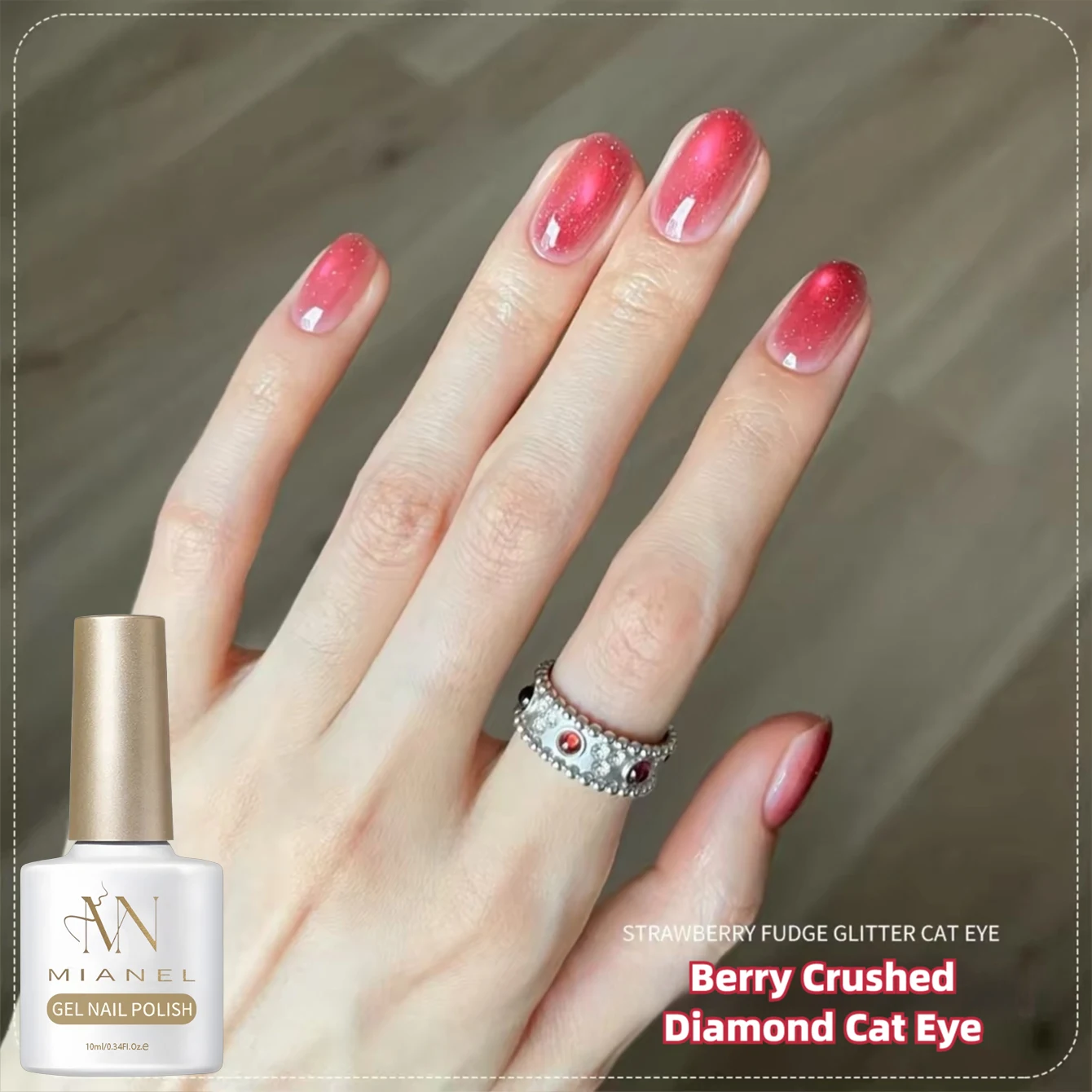 MIANEL 2026 Neuer Sommer Funkelnder Beeren-Diamant-Effekt Katzenauge Gel-Nagellack, Aufhellender Hellrosa Schimmer Katzenauge UV-Gel – Detail 8