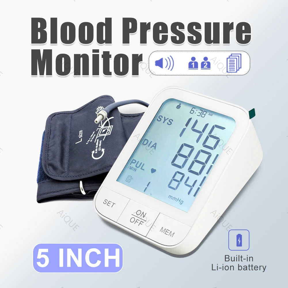 AiQUE Recharge Oberarm Automatisches Blutdruckmessgerät BP Digitales Druckmessgerät Tonometer LCD zur Messung des arteriellen Drucks