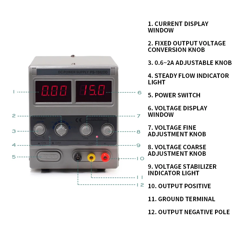Adjustable DC Regulated Power Supply Digital Display Small Size Mobile Phone Repair DIY Kit 12V 15V 2A Mobile Phone Repair Power