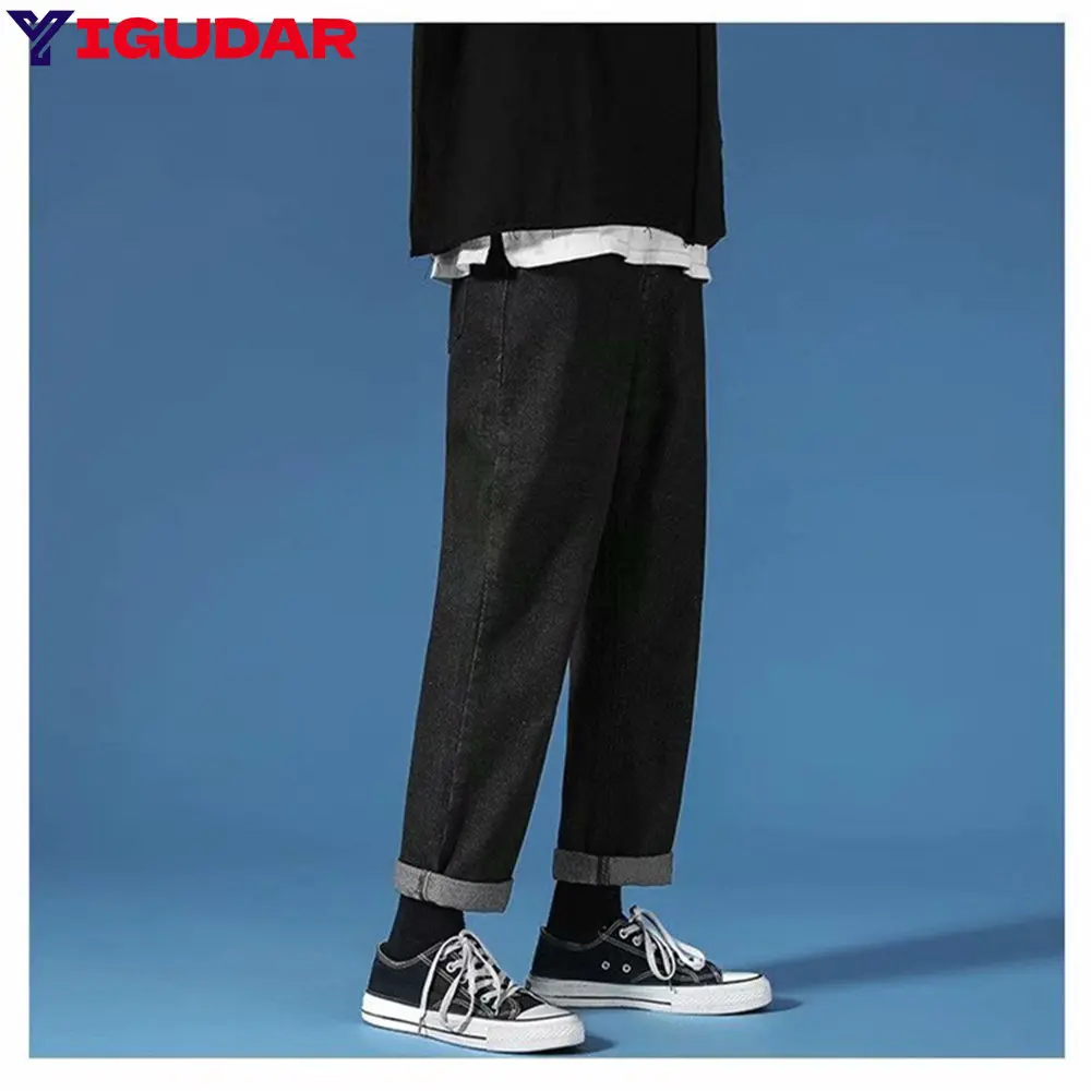 Straight Jeans men wide pants hip hop Loose Denim Trousers Streetwear Male Casual Solid Color wide jeans man pants street style