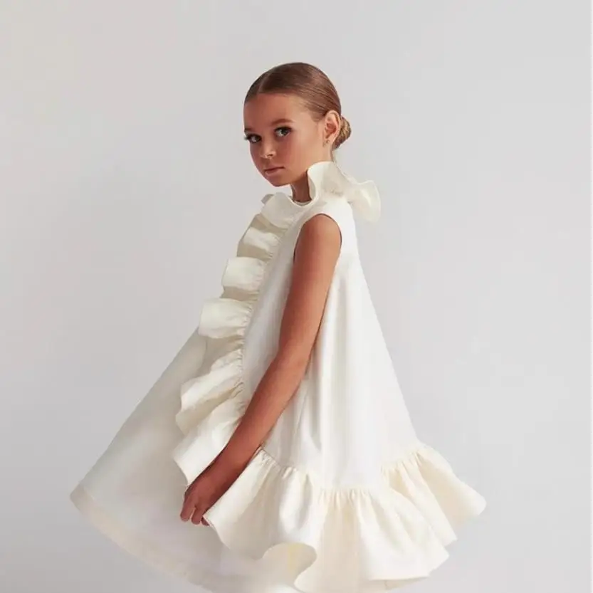 Ragazza estate nuovo vestito senza maniche Ruffles Princess Wedding Luxury Kids Fashion Clothes Baby Brithday Show Vestidos Outfit Wz1326