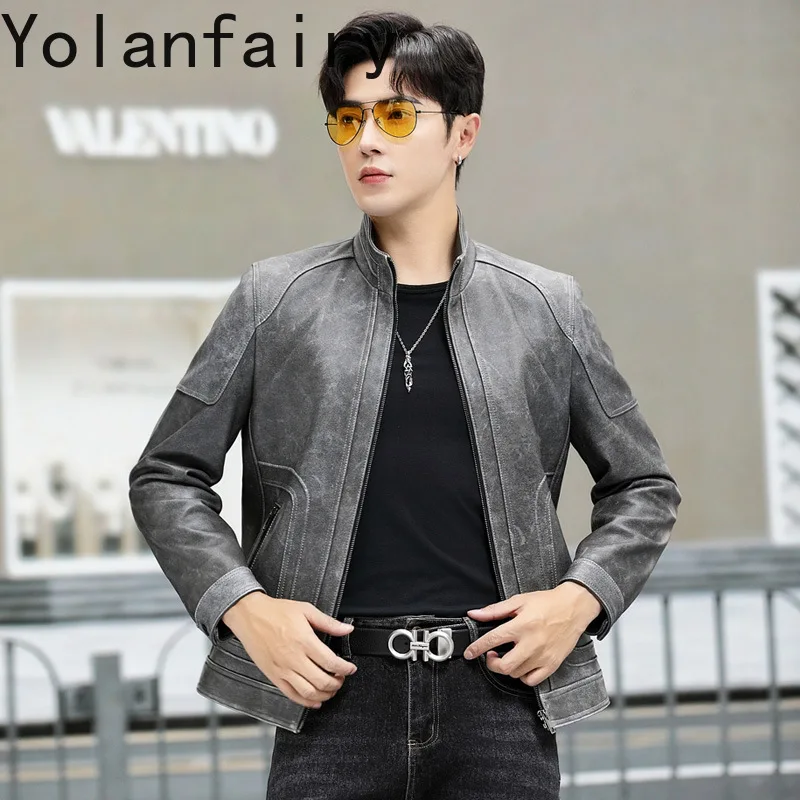 YOLANFAIRY The First Layer Sheepskin Leather Jacket Man 2025 New