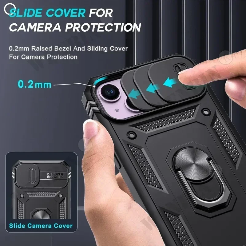 Case For iPhone 16 15 14 13 12 11 Pro Max Plus Mini XS XR X 8 7 Plus 7 8 SE Heavy Duty with Camera 360 Degree Kickstand Cover