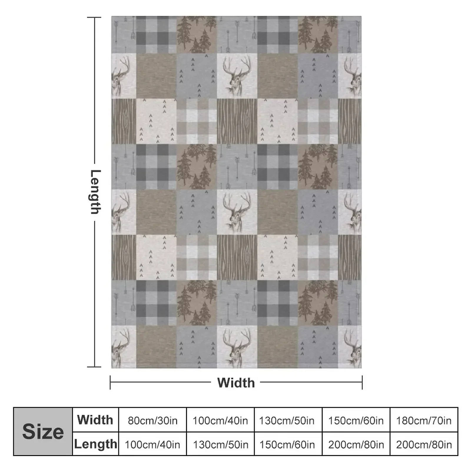 Deer Patchwork - Rustic Neutrals Throw Blanket Cute Plaid Baby Blankets