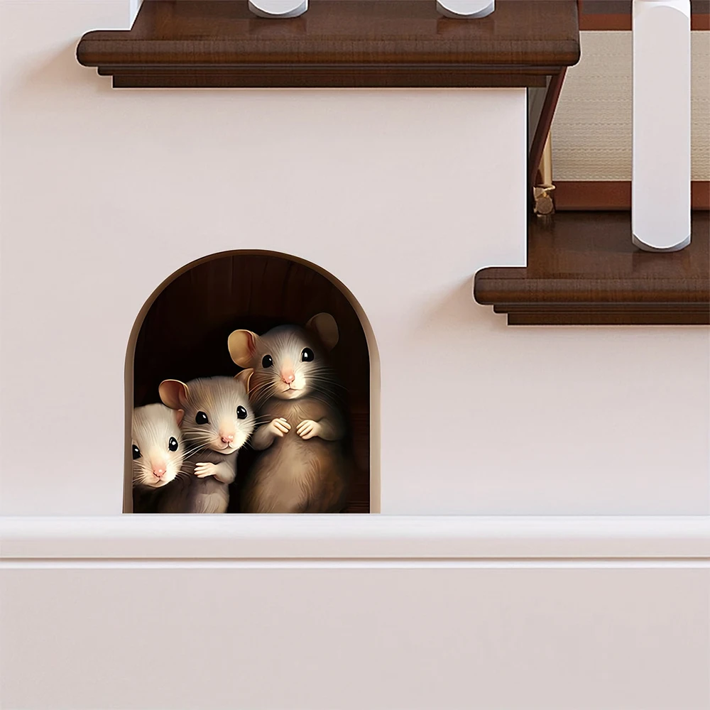 Very Creative 3-Piece Set of Cute Mouse Wall Stickers, Wall Decoration Art Stickers, Very Realistic, Suitable for Sticking on Wall Corners