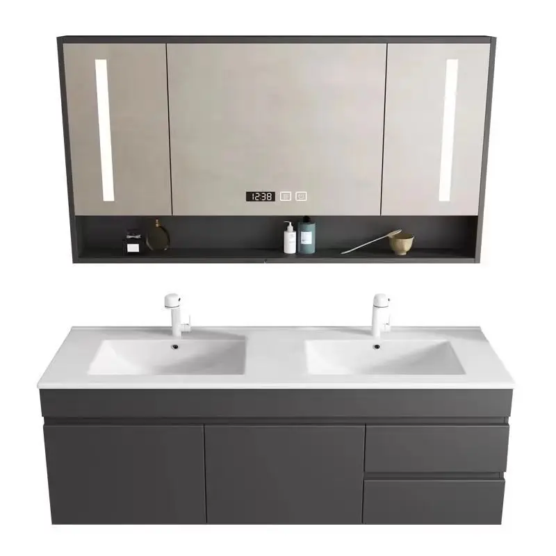 Double sink bathroom vanity modern luxury large double sink integrated bathroom cabinet