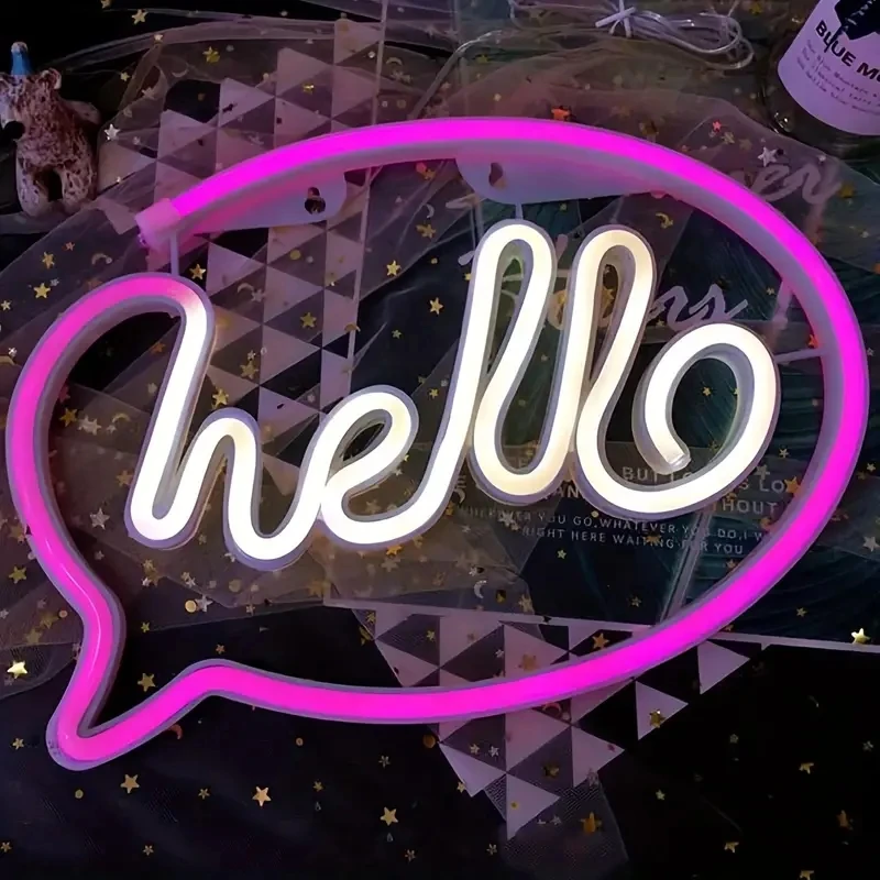 LED Hello Neon Lights Sign Custom Letters for Party Wedding Decorations Home Wall Room Convenience Store Bar Decor