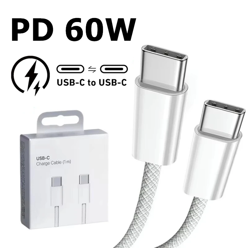 

Кабель PD USB-C — Type-C, 60 Вт для iPhone 15 16 Plus 17 Pro Max Samsung Xiaomi Redmi POCO Huawei, плетеные кабели для быстрой зарядки данных