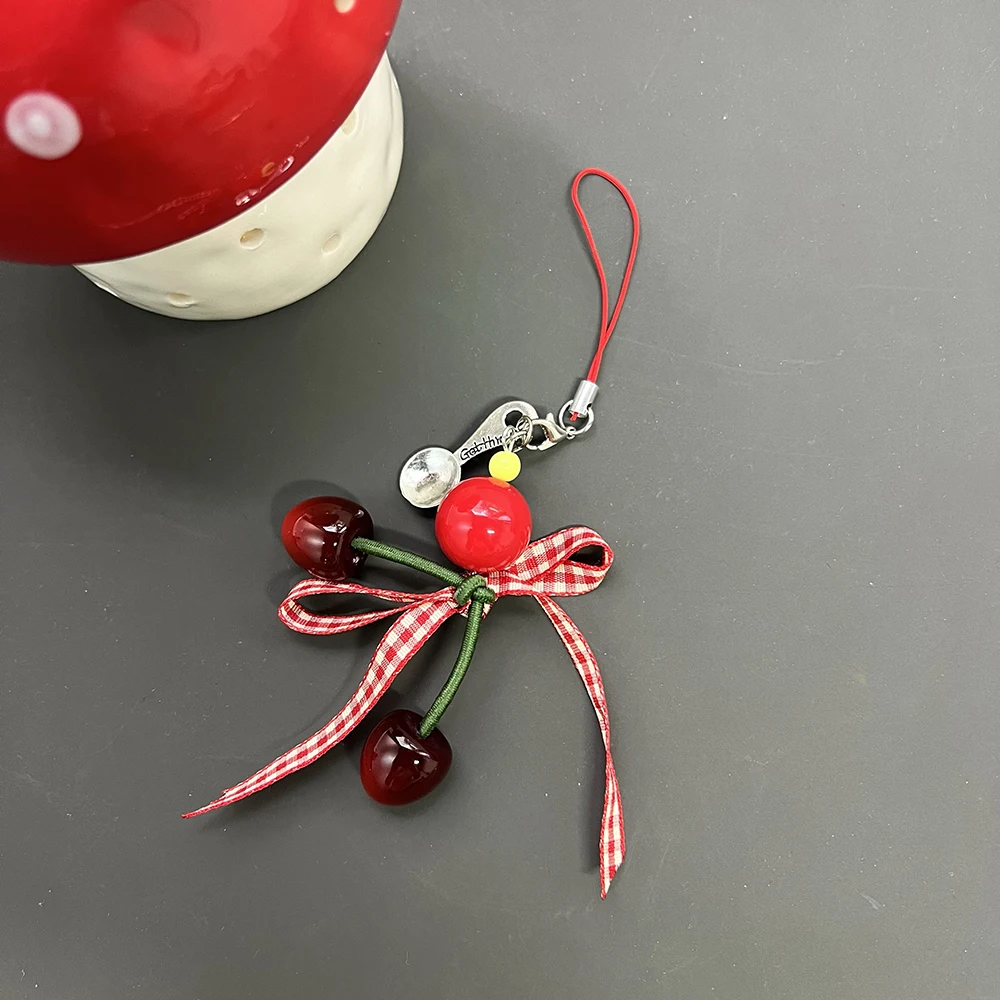 

Красный вишневый бант, решетчатый кулон для телефона, брелок-цепочка, подвесной ремешок, женский телефон для iPhone, аксессуары для камеры Samsung