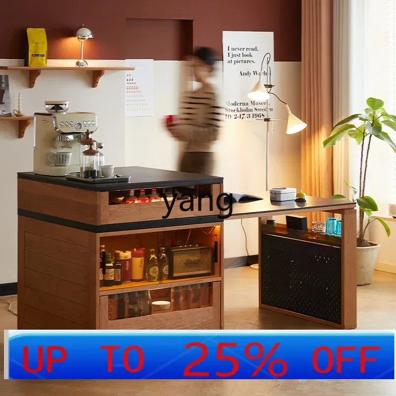 

lmm solid wood island dining table integrated household retractable cherry wood small apartment