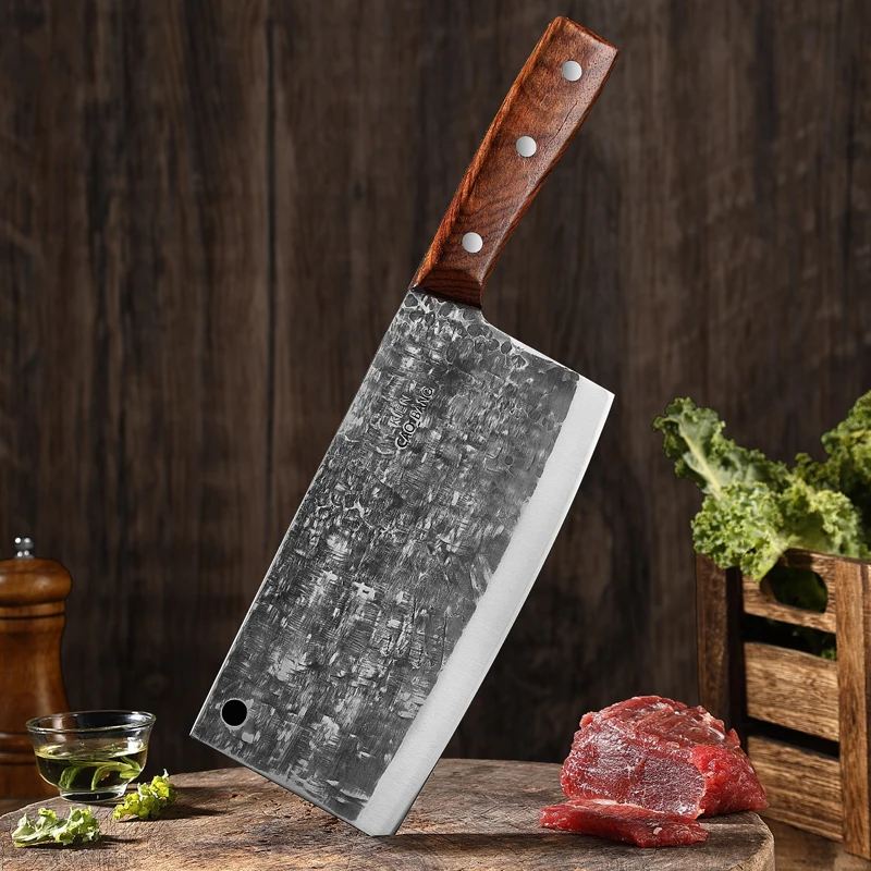 TJ POP Handmade 8Inch Cleaver Knife 5Cr15 Stainless Steel Clam Edge Rosewood Handle Sharp Chopper Bone Slicer Chef Kitchen Knife