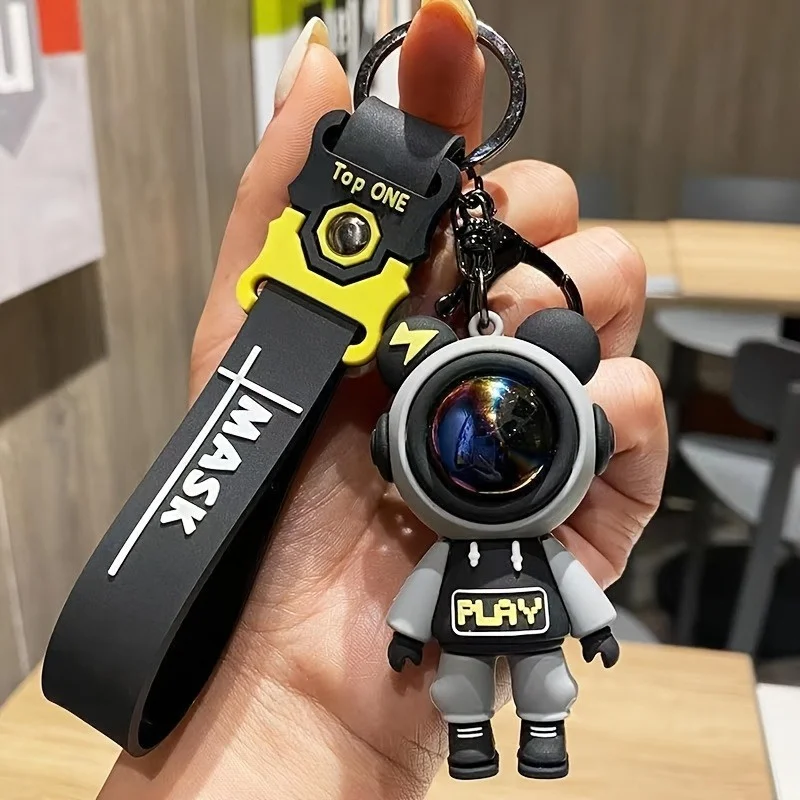 Playful Charm] Cute Astronaut Silicone Keychain - Vibrant Space Design, Car Key Accessories Playful Space Theme Durable Keychain