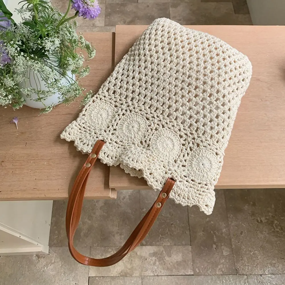 

Vintage Shoulder Bag Hollowed Out Knitted Bag Flower Bohemian Crochet Tote Bag Storage Bag Handbag Beach Starw Bag Shopping
