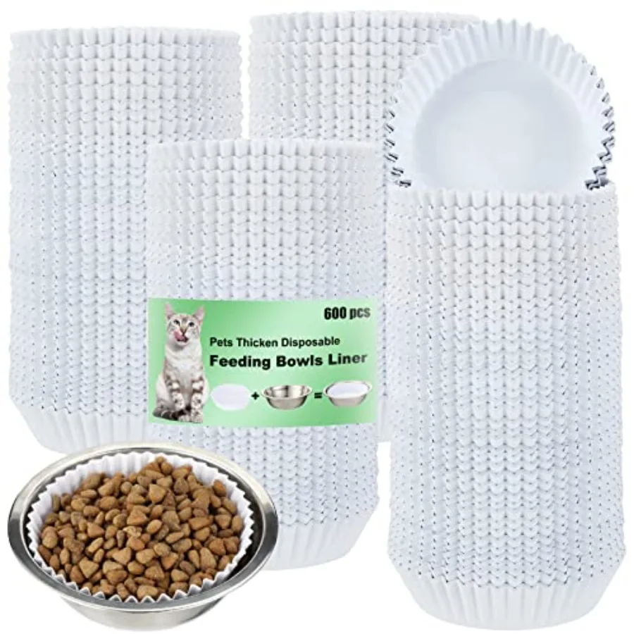 600 Pcs Large Pet Disposable Feeding Bowls Liner Bulk Cat Food Bowls Small Paper Dish Paper Liner for Small Dogs Cats Dish Wet