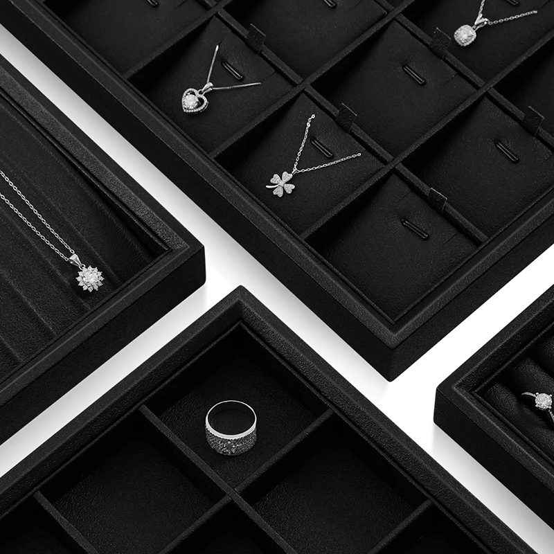 YinBeiNi Stackable Ring Earrings Necklace Bracelet Display Tray PU Leather Jewelry Organizer Drawer Inserts Storage Tray P007