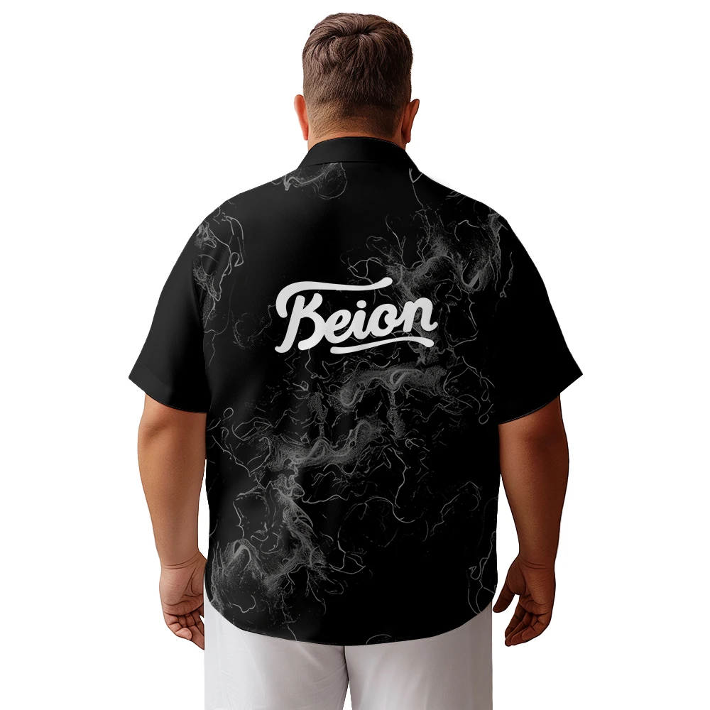 2024 new Hawaii Men's shirts plus size Smoke graffiti art word printed clothing casual short-sleeved