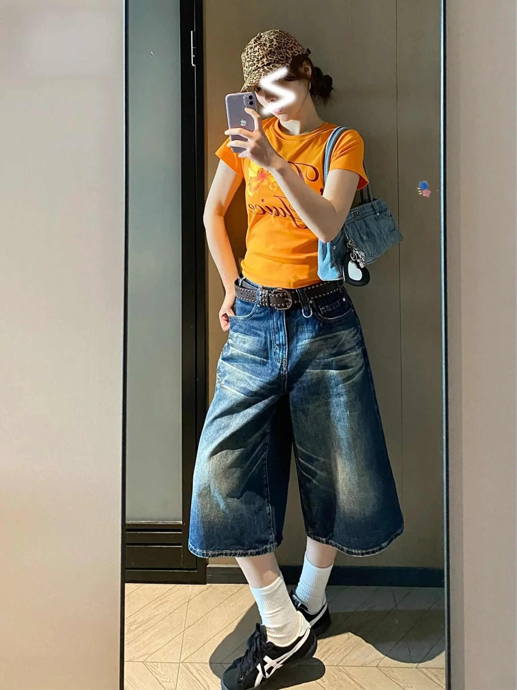 

Ретро-джинсы женские в американском стиле, синие, укороченные (7/8), свободные, широкие штанины, с высокой талией, повседневные, весна-лето, новинка