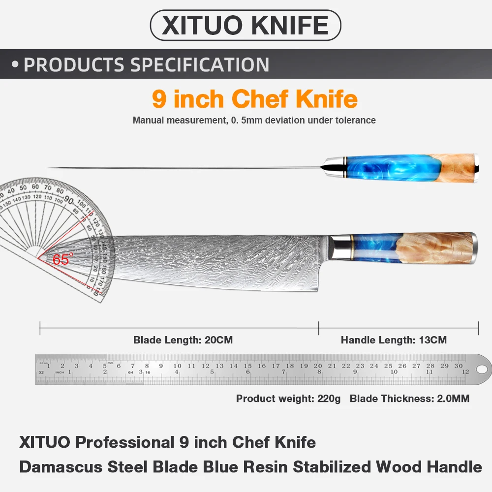 Damascus Kitchen Chef Knife Japanese Damascus Steel Sharp Kitchen Knife Meat Sushi Cutting Chef Knife Resin ergonomic handle