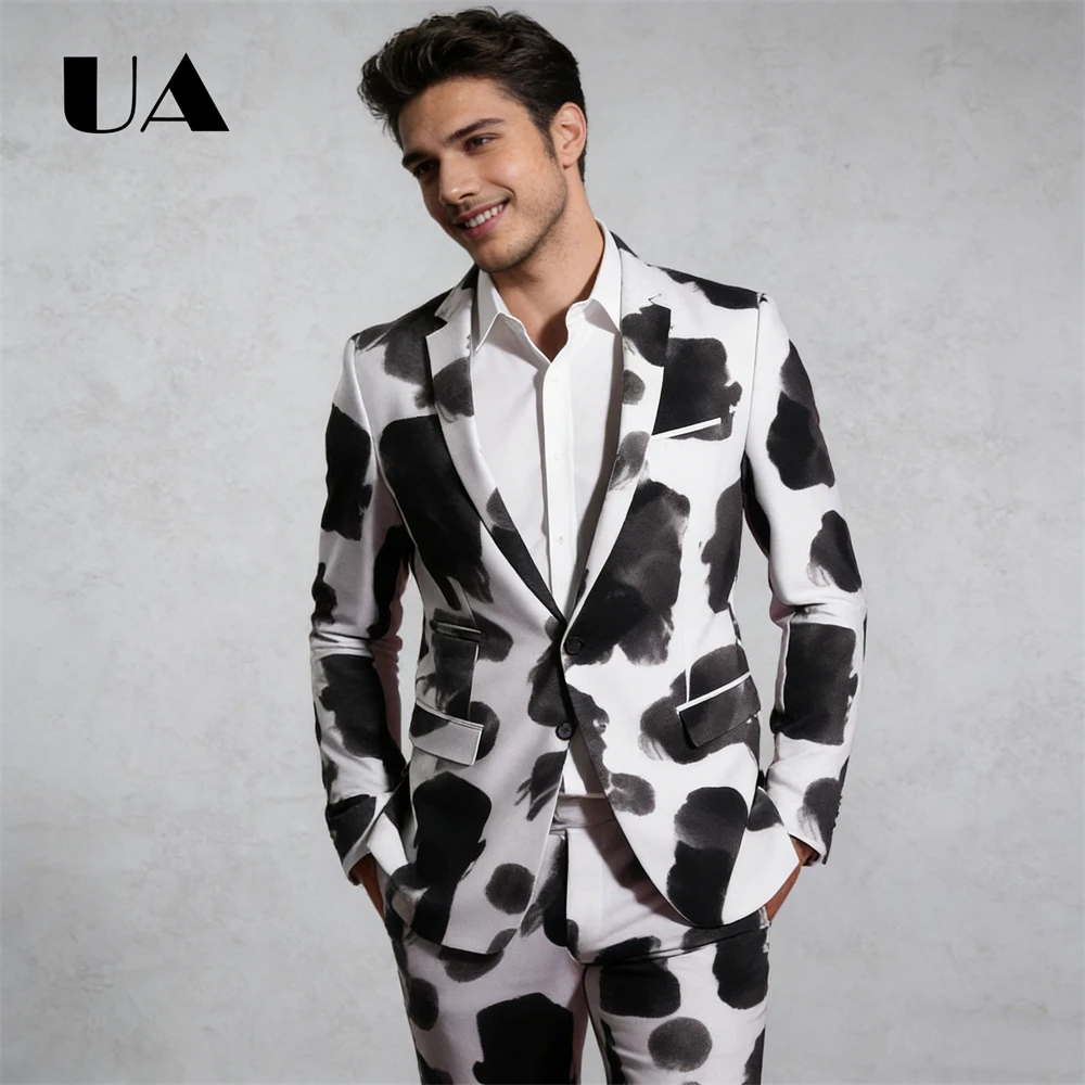 ( Jacket Pants) Men's Two Piece Suit, XS-4XL Single Button Suit Tuxedo, Plus SIze Big & Tall Man Party Prom Costume