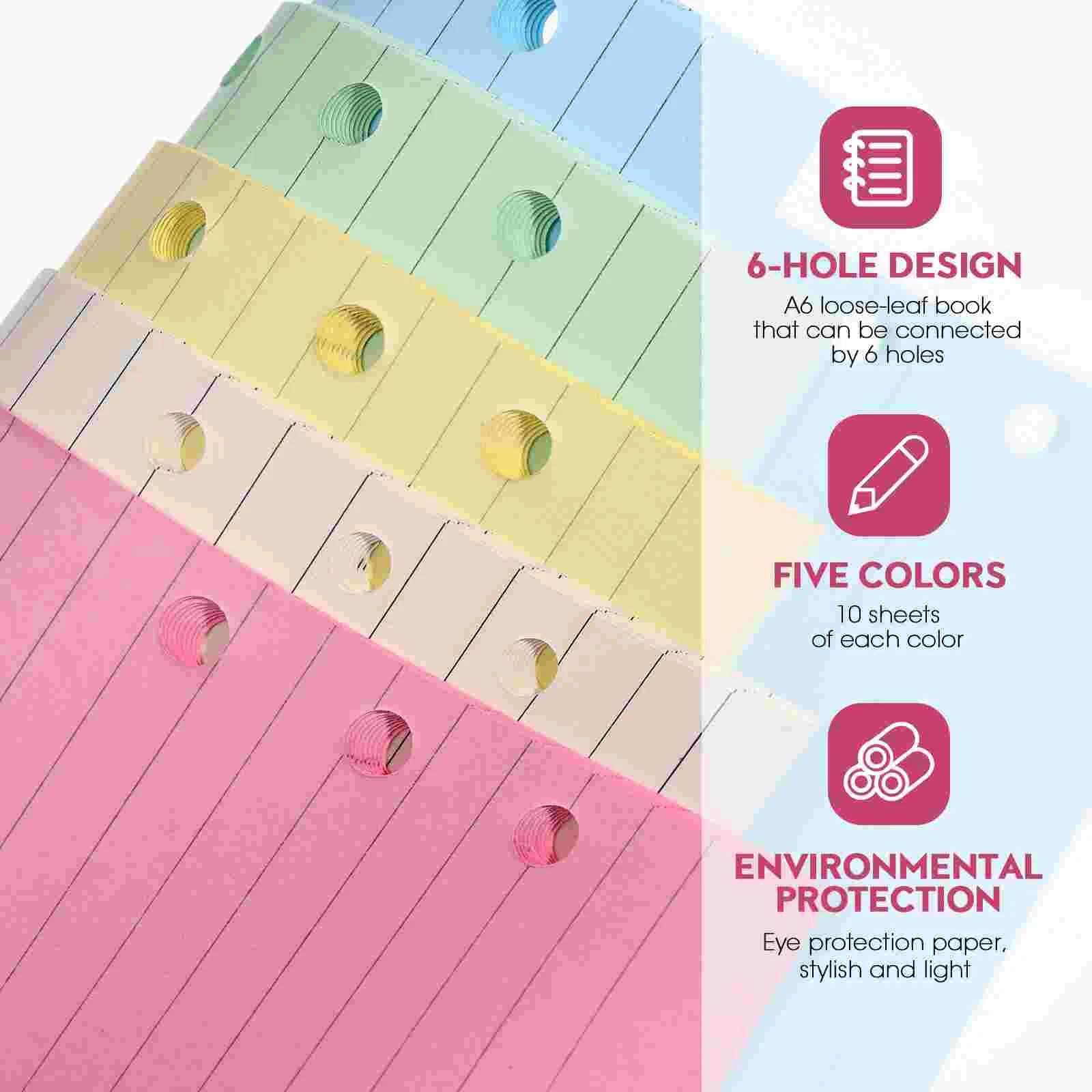 กาวสํานักงาน A5 Binder Note Book Refill นีออนเครื่องหมายหน้าหลวม Leaf Planner ฟิลเลอร์