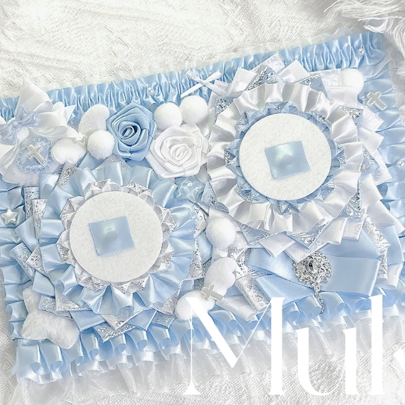 Luxury Light Blue Ribbon Badge Holder Cosplay Badge Display Board Badge Display Insert Board Decoration Merch Lace Backplate