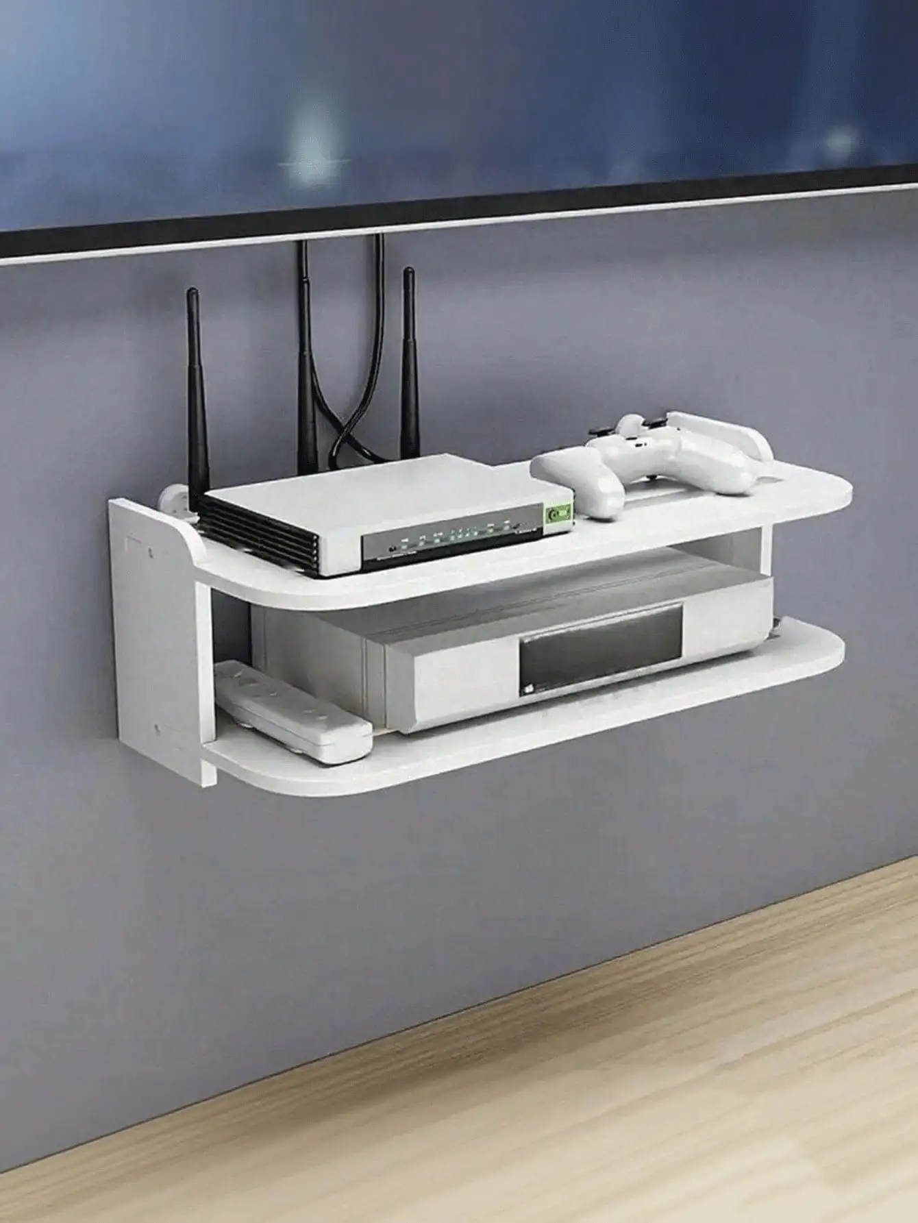 

1pc TV Box Wall Mount Shelf, Drill-Free Wall Mounted Router Storage Rack