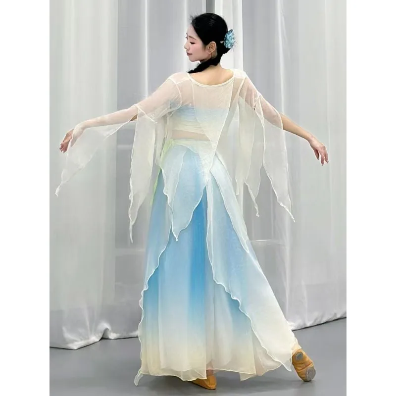 Classical Dance Costume - Flowing Chiffon Dress for Practice, Set of Gradually Changing Dance Posture Performance Outfit