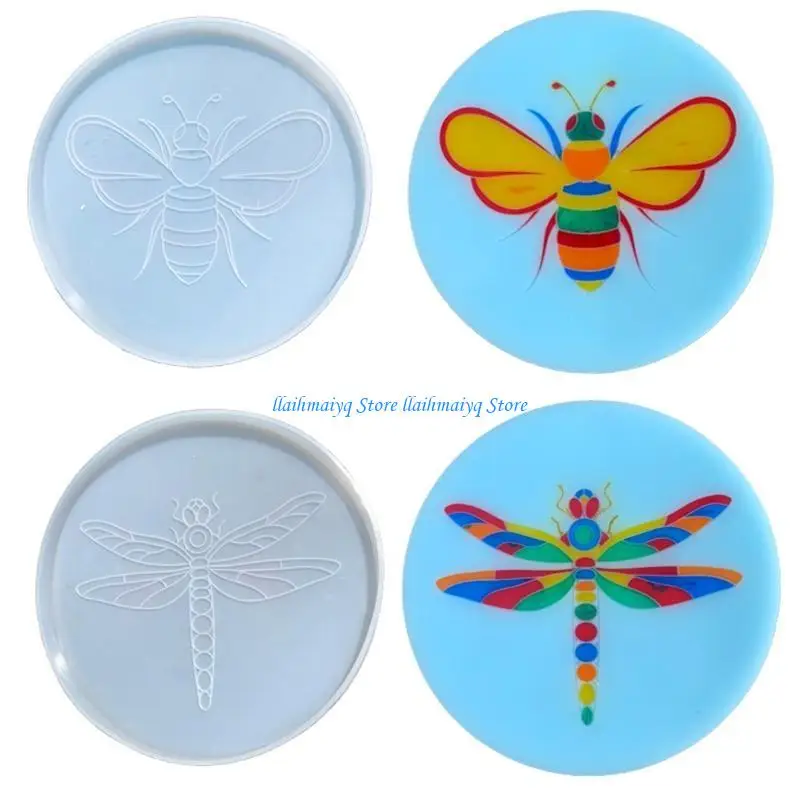 573B اليدوية النحل اليعسوب كوستر صينية راتنجات الايبوكسي قالب تخدم لوحة قالب من السيليكون