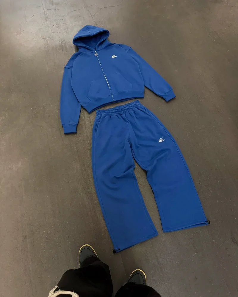 

Y2K Europe and the United States Vintage Pop Men suit Unique embroidered High Street Harajuku top oversize Fall casual tracksuit