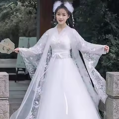 Traditional Hanfu Evening Dress Women, Embroidery Dress, Guang Sleeve, Spring Summer Dress, Original Gown, Dance Banquet Suit