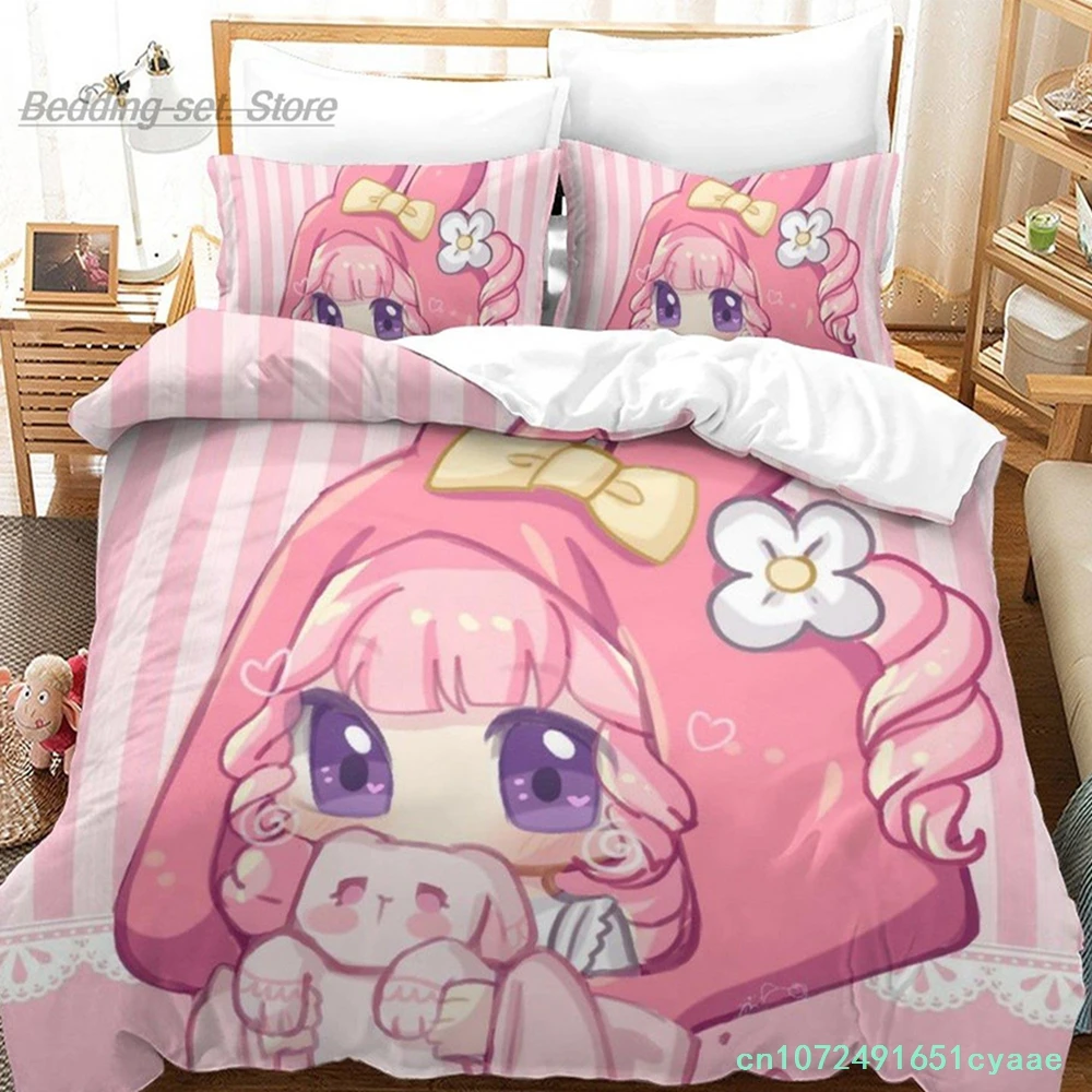 Anime Aesthetic Girl Art Strawberry Bedding Set Single Twin Full Queen King Size Bed Set Aldult Kid Bedroom 3D three-piece Set