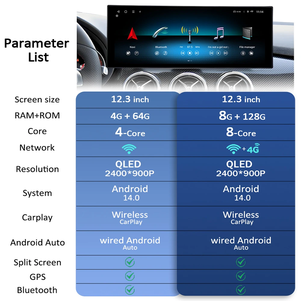 Carplay Android 14 for Mercedes Benz E Class W212 2009 - 2015 QLED Car Stereo Radio Multimedia Display GPS Navigation WiFi BT
