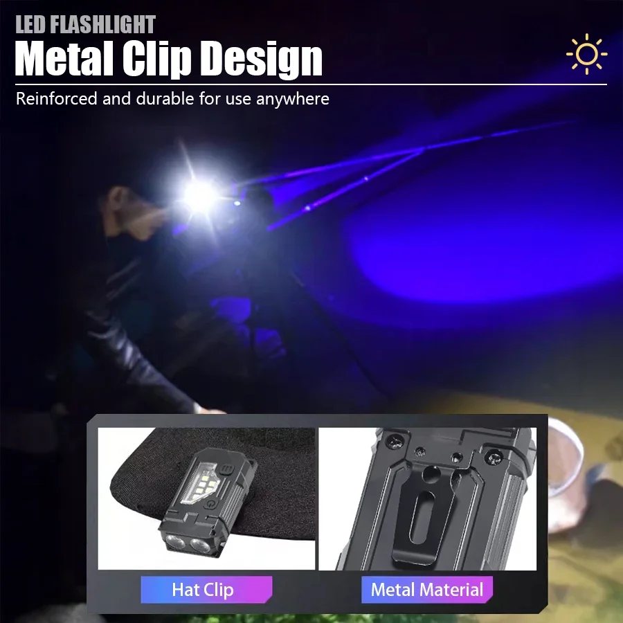 Mini Keychain EDC Flashlight - Rechargeable Magnetic Torch Light with Pen Clip & Hat Clip, Super Bright Lamp for Outdoor/Fishing