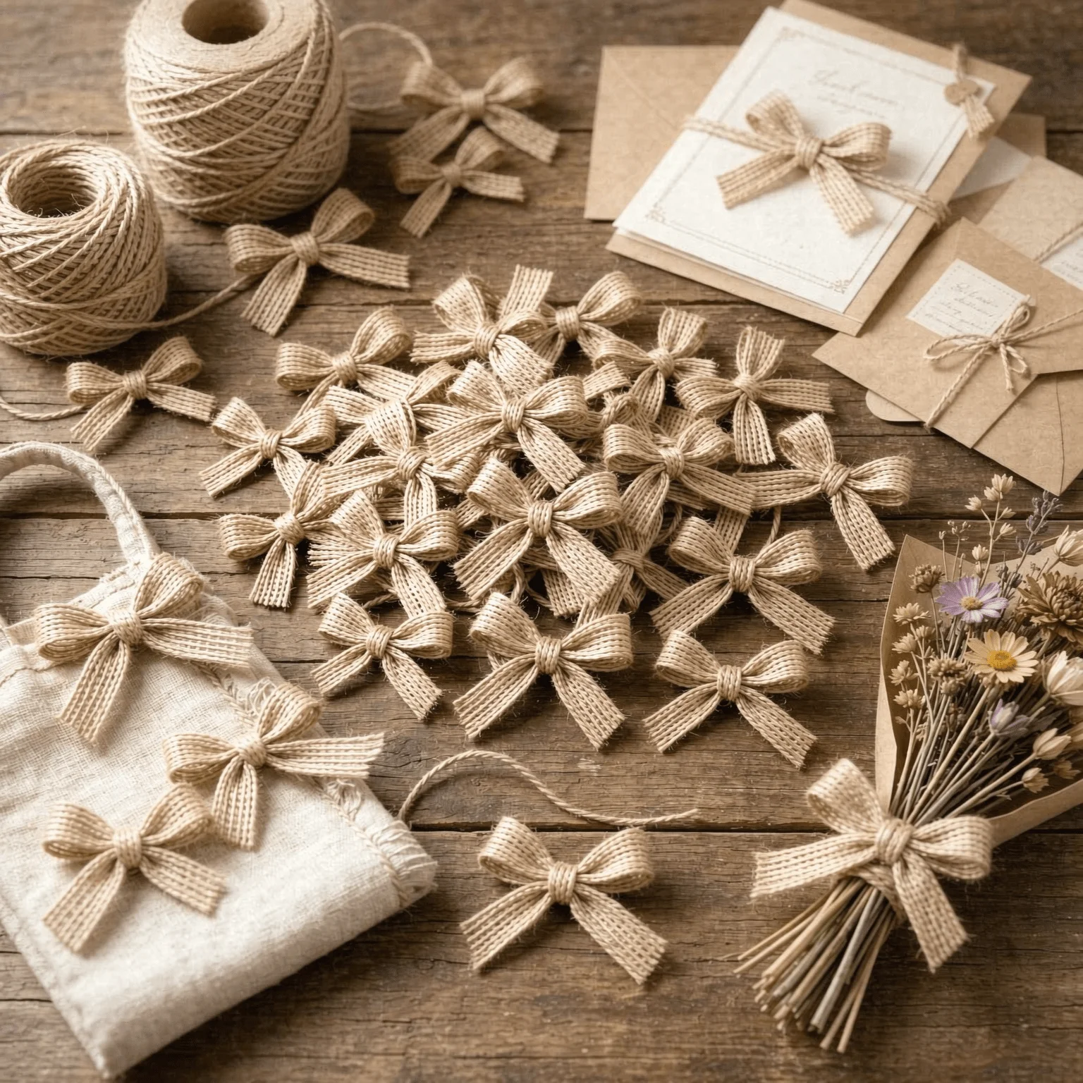 29/49/59Pcs 4cm Mini Jute Bow Ties Handmade Natural Burlap Christmas Bows Rustic Farmhouse Xmas Decor for Gift Boxes Garland TMZ