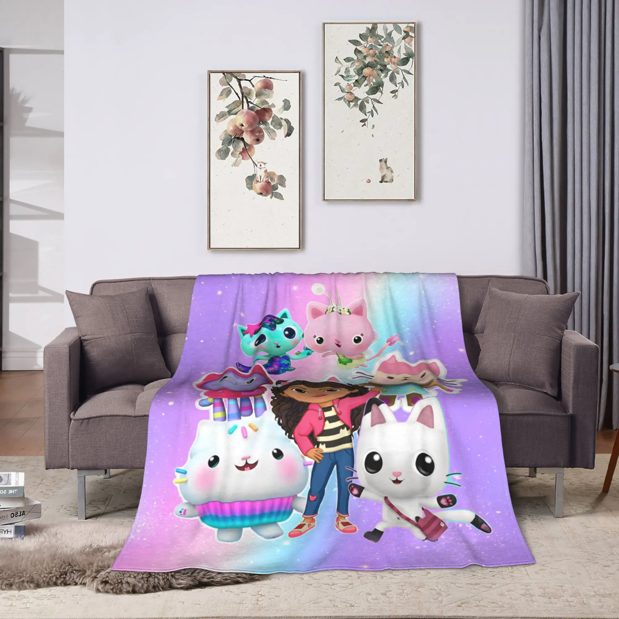 الكرتون لطيف Gabbys دمية البطانيات الصوف الصيف تنفس الدافئة رمي بطانية للفراش في الهواء الطلق أفخم رقيقة لحاف #3